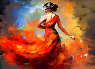 Obraz na płótnie Canvas Flamenco Spanish Dancers abstract art with vivid passionate colours, digital art