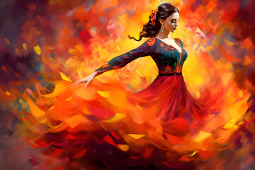 Flamenco Spanish Dancers abstract art with vivid passionate colours, digital art