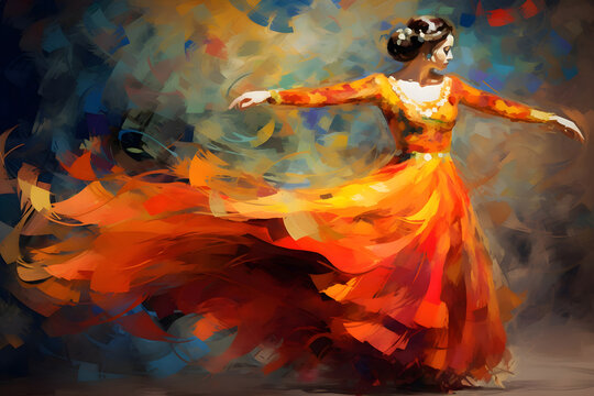 Flamenco Spanish Dancers abstract art with vivid passionate colours, digital art