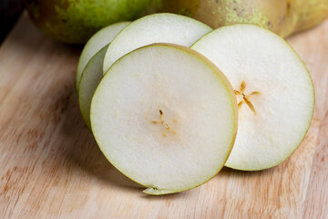 Sliced pear on the table