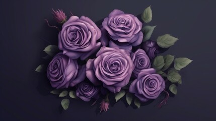 Vintage classic deep violet rose bouquet on dark background