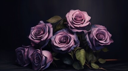 Vintage classic deep violet rose bouquet on dark background