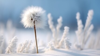 White cottongrass flower in the snow