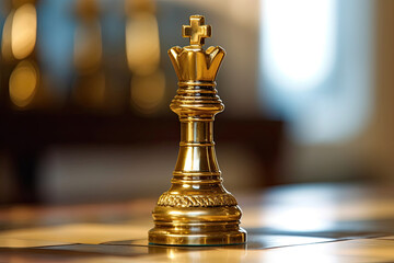 A Detailed Shot of a Gold Queen Chess Piece. Generative AI