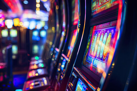 Slot Machine's Vibrant Illumination. Generative AI