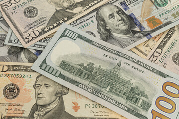 American dollars. A stack of hundred dollar bills. Close up of money. portrait of Frankin