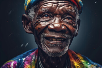 portrait of older African man in hat with kind facial expression. generative AI