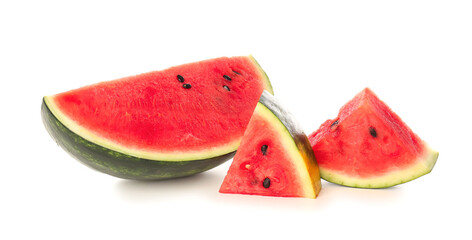 Pieces of fresh watermelon on white background