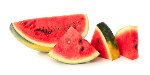 Pieces of fresh watermelon on white background