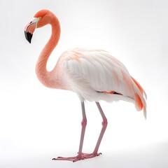 Fototapeta premium Flamingo bird isolated on white background. Generative AI