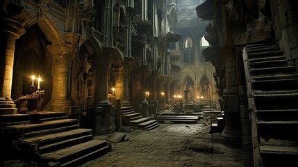 Fototapeta premium Interior of church of the holy sepulchre city. AI generated art illustration.