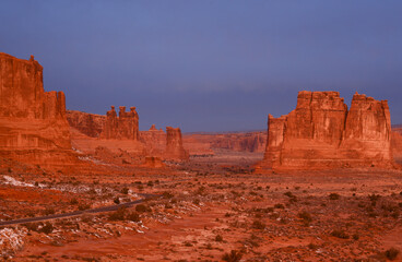 Highway winding through courthouse towers