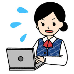 パソコン作業をする事務の女性が焦っている