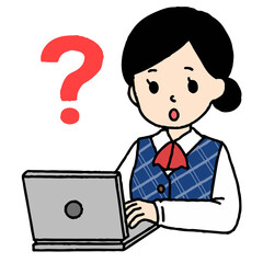 パソコン作業をする事務の女性が疑問を抱いている