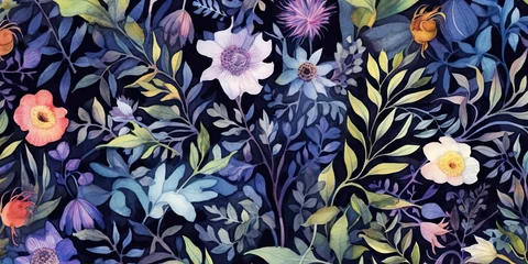 Deurstickers a colourful floral pattern on a black background Generative AI © SKIMP Art