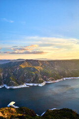 dam at sunrise in zimapan hidalgo, river between mountains in sunny day 