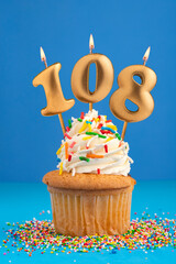 Candle number 108 - Cake birthday in blue background