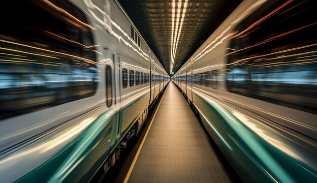 A super-fast train that is crossing over the railroad tracks. Based on Generative Ai.