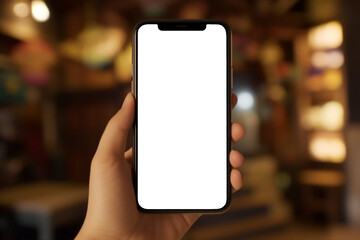 smartphone display mockup with space for custom content in a hand, creating an attractive and professional visual. Generative AI Technology.