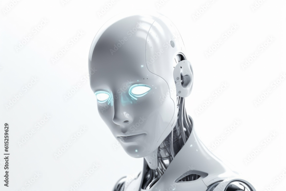 Poster woman robot, symbolizing the progress we've made in the field of artificial intelligence. highlighti