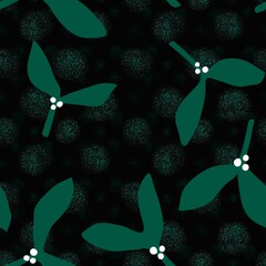 Christmas floral seamless cartoon mistletoe and berries pattern for wrapping paper and fabrics and linens and kids 