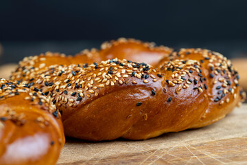 soft and fresh wheat bagel sprinkled with white and black sesame seeds