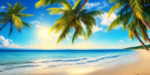 Fototapeta na wymiar beach with palm trees. AI generative