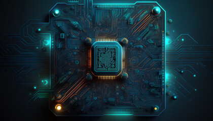 Technology with a captivating circuit board background, featuring intricate electronic pathways. Generative AI.