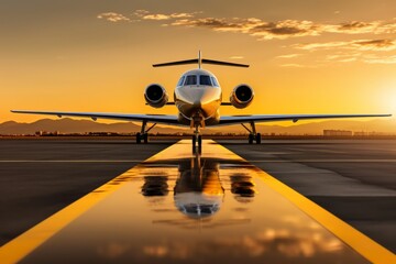 Private jet golden hour created with Generative AI Technology, ai, generative - obrazy, fototapety, plakaty