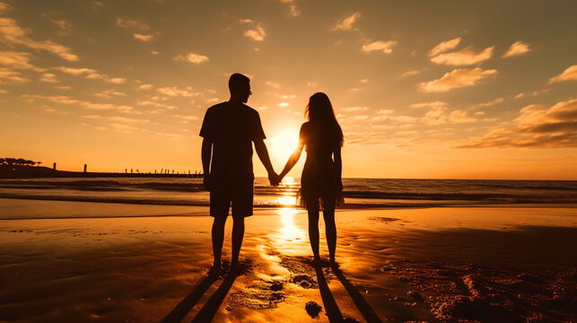 back view of the silhuette of a couple holding hands