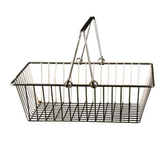 Vintage wire market shopping basket. Retro decor object. No background png.