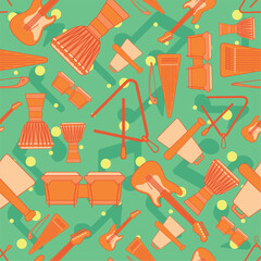Colored seamless pattern background with musical instruments Vector illustration