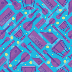 Colored seamless pattern background with musical instruments Vector illustration