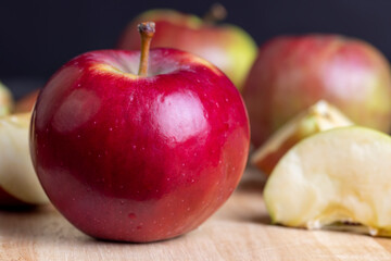 Sliced ripe apple of red color
