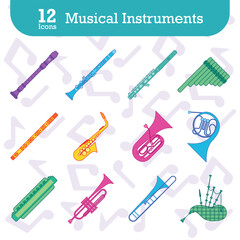 Set of colored musical instruments icons Vector illustration