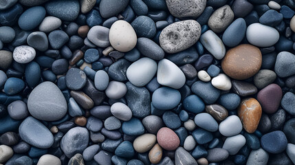Fototapeta na wymiar Natural pebbles texture, sea stones moody background, zen, summer, beach, full frame. IA generative.