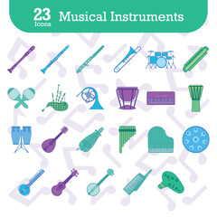 Set of colored musical instruments icons Vector illustration