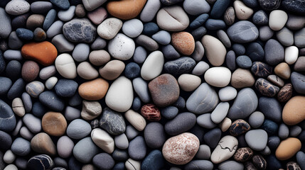 Natural pebbles texture, sea stones moody background, zen, summer, beach, full frame. IA generative.