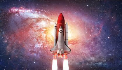 Space shuttle launch in outer space from Earth. Rocket in deep bright space. Elements of this image furnished by NASA