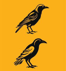 Logo of side view crow and haven illustration isolated on yellow background