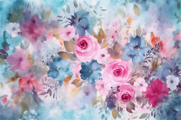 Colorful watercolor fantasy abstract background in pink-blue tones. AI generated content