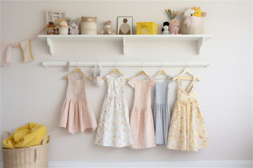 little girl's room with wardrobe with clothes. AI generated content