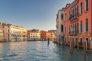 Fototapeta na wymiar The Grand Canal with historic buildings in Venice at a beautiful sunny morning, Italy, Europe.