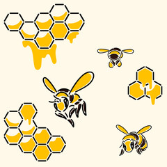 Cute honey bee icon flying in hive