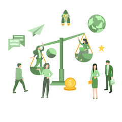 vector illustration busy employees in preparing new business launch. employee productivity scale. world class company. vector-vector