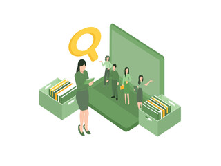 Vector Illustration about Job interview, recruitment agency illustration. Isometric hiring and recruitment concept for web page, banner, presentation. Vector-Vector