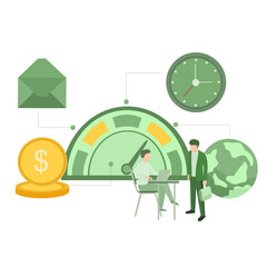 Obraz premium project dashboar illustration vector. Teamwork, people work together, productive team work, score or rating, scale for productivity, Vector illustration for web banner, infographics, mobile.