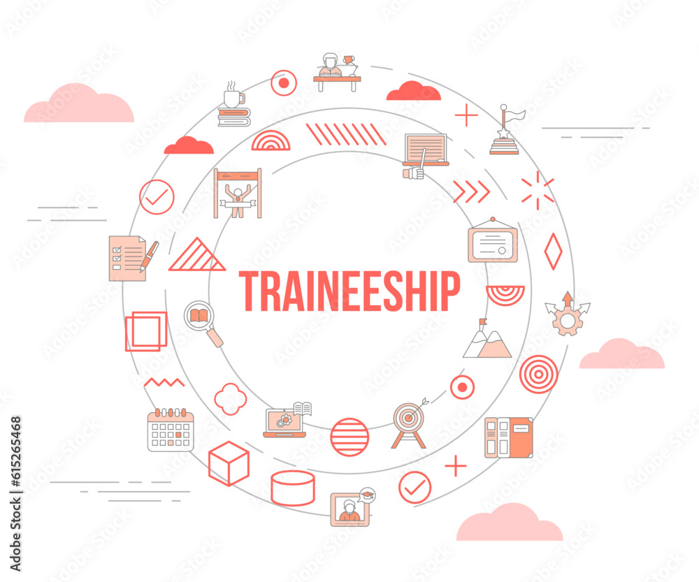 Poster traineeship concept with icon set template banner and circle round shape