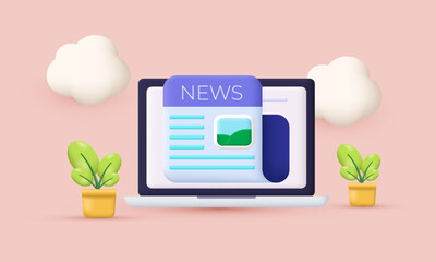 illustration 3d vector computer News update symbols isolated on background