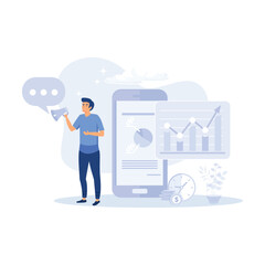 Planning Business Strategy and Managing Data on Laptop and Smartphone. Business Intelligence and Analysis Concept. flat vector modern illustration